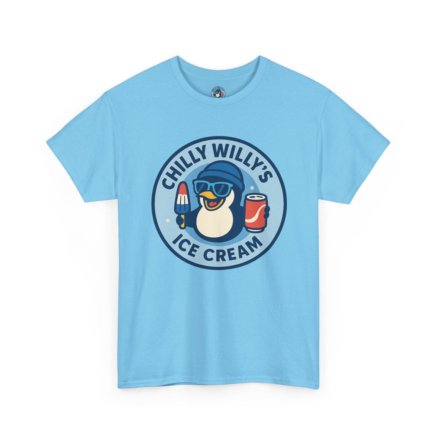 Chilly Willy's Ice Cream Tee, Fun Summer T-Shirt, Penguin Theme Shirt, Unisex Casual Wear, Ice Cream Lovers Gift
