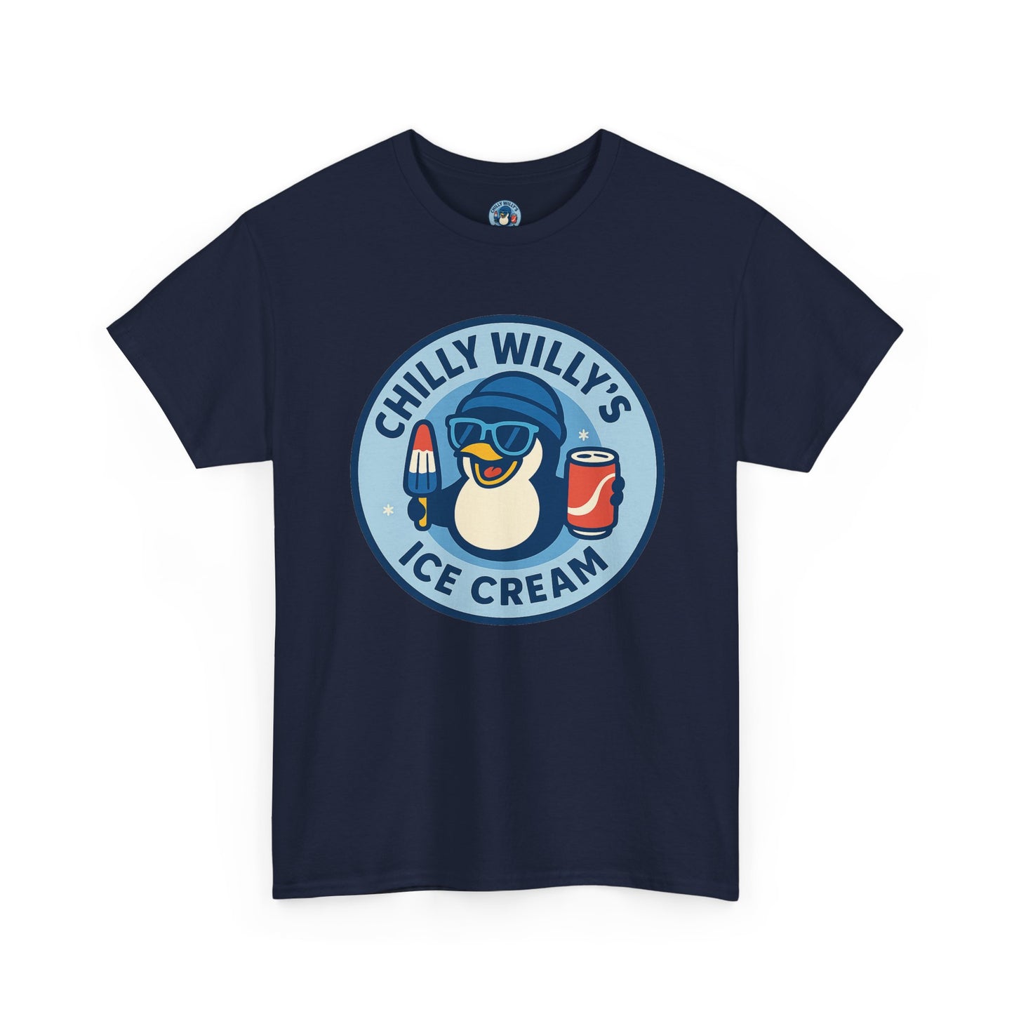 Chilly Willy's Ice Cream Tee, Fun Summer T-Shirt, Penguin Theme Shirt, Unisex Casual Wear, Ice Cream Lovers Gift