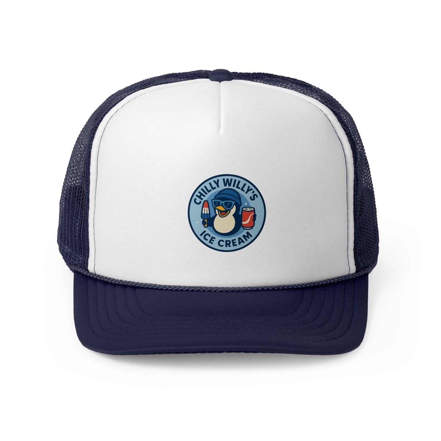 Chilly Willy's Ice Cream Trucker Cap, Summer Hats, Casual Outdoor Accessories, Gift for Ice Cream Lovers, Retro Style Cap
