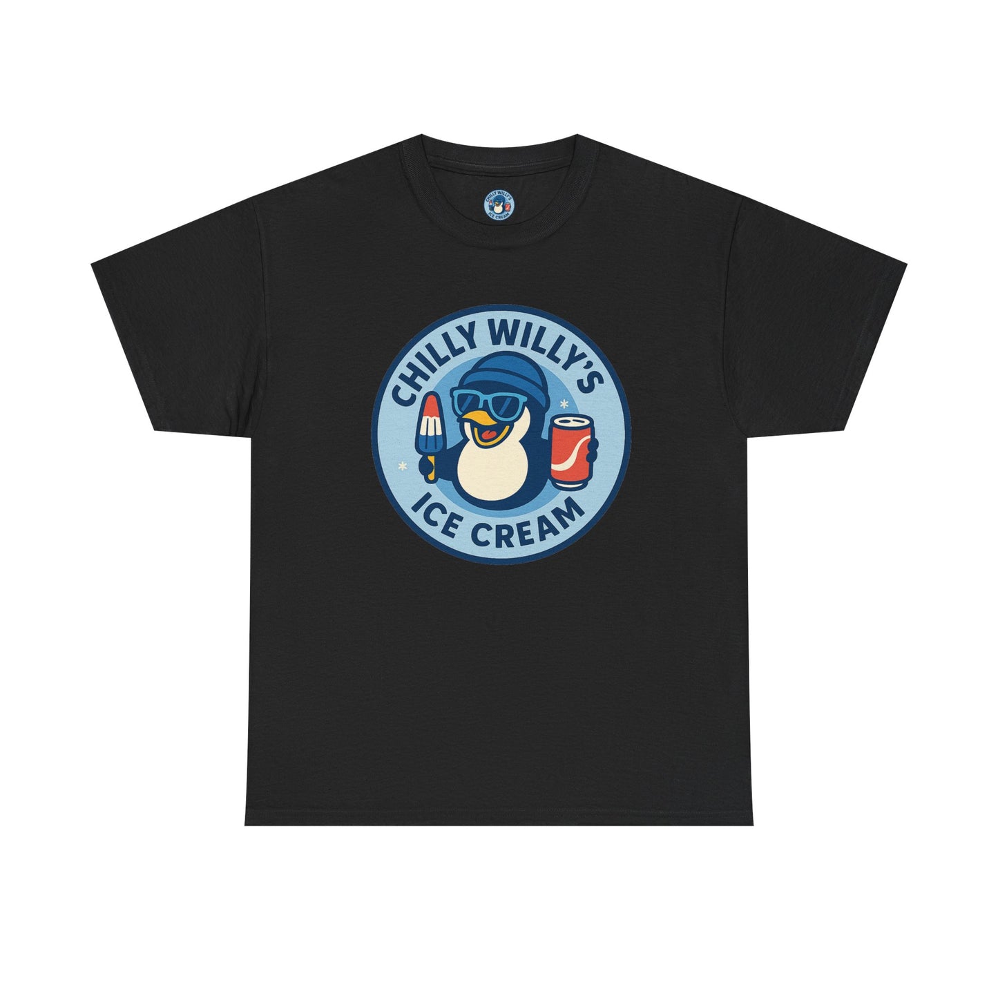 Chilly Willy's Ice Cream Tee, Fun Summer T-Shirt, Penguin Theme Shirt, Unisex Casual Wear, Ice Cream Lovers Gift
