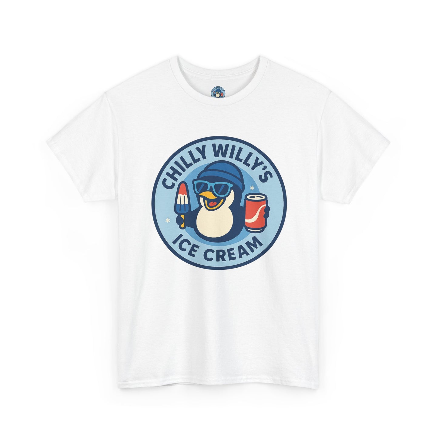 Chilly Willy's Ice Cream Tee, Fun Summer T-Shirt, Penguin Theme Shirt, Unisex Casual Wear, Ice Cream Lovers Gift
