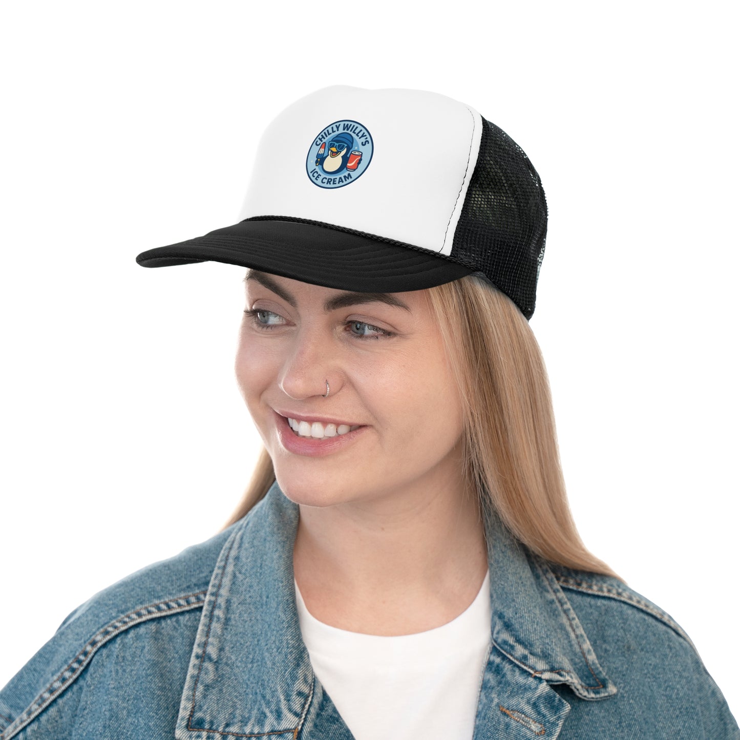 Chilly Willy's Ice Cream Trucker Cap, Summer Hats, Casual Outdoor Accessories, Gift for Ice Cream Lovers, Retro Style Cap