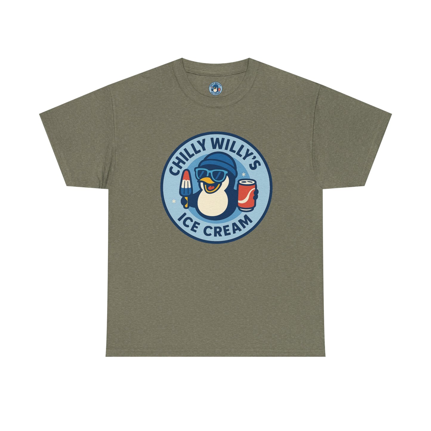 Chilly Willy's Ice Cream Tee, Fun Summer T-Shirt, Penguin Theme Shirt, Unisex Casual Wear, Ice Cream Lovers Gift