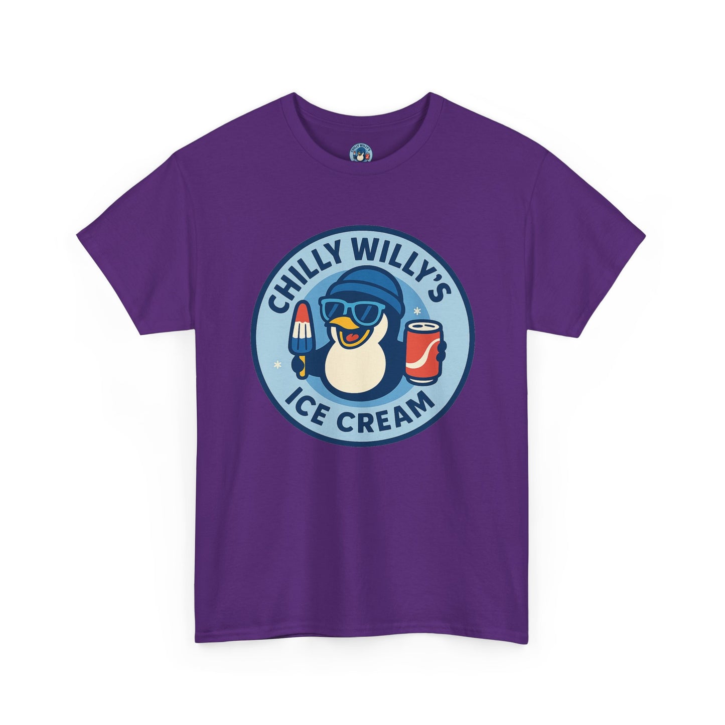 Chilly Willy's Ice Cream Tee, Fun Summer T-Shirt, Penguin Theme Shirt, Unisex Casual Wear, Ice Cream Lovers Gift