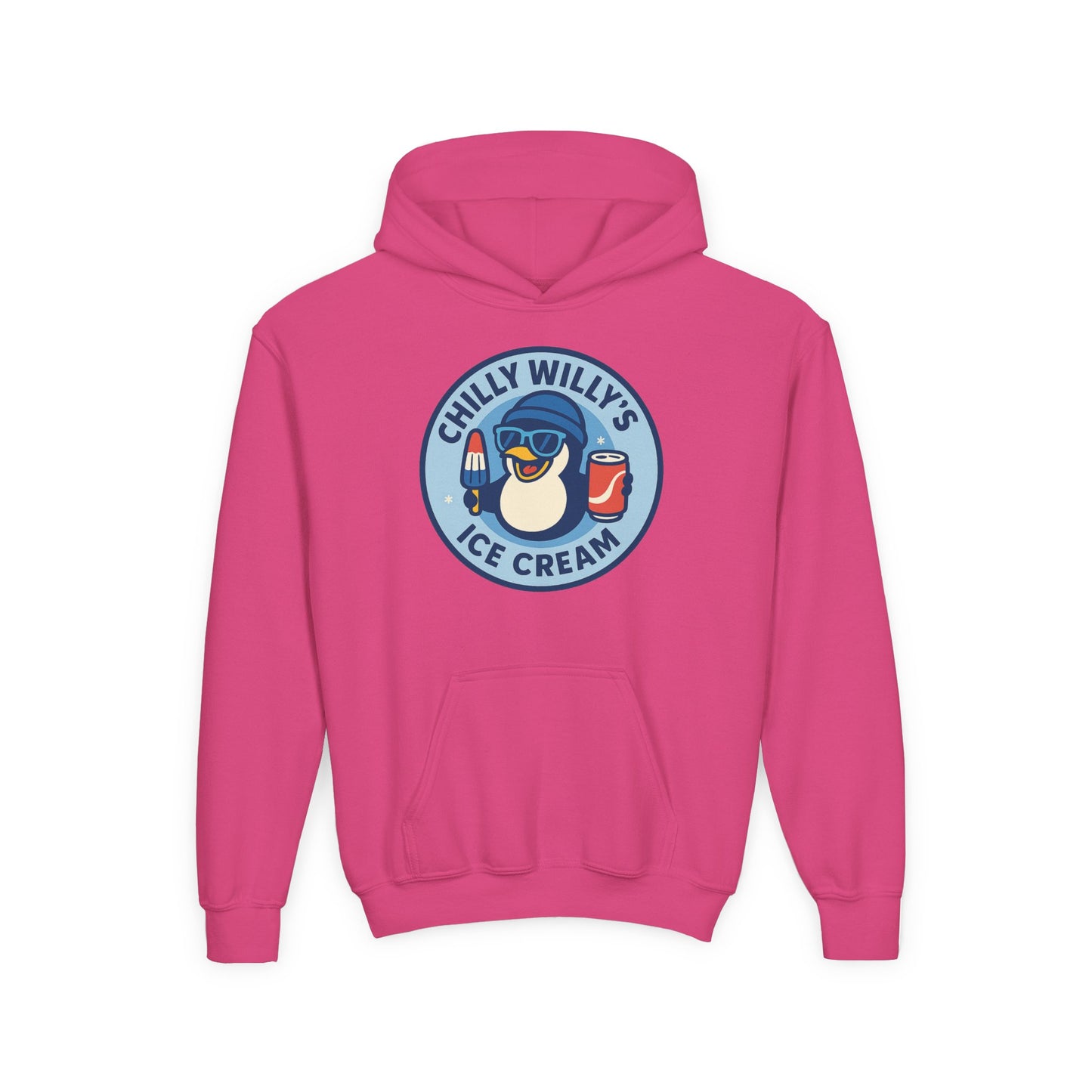 Chilly Willy's Ice Cream Youth Hoodie, Fun Winter Apparel, Kids Gift, Birthday Celebration, Cozy Sweatshirt