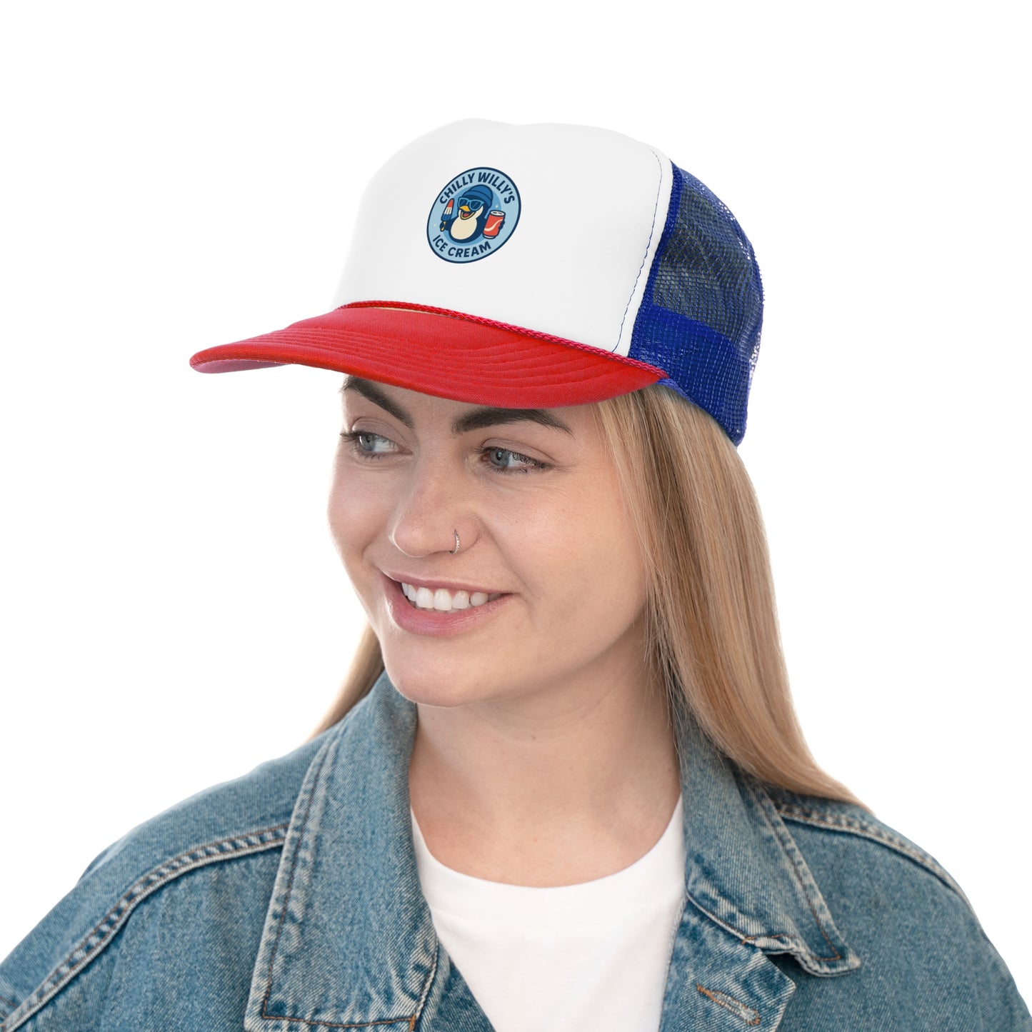 Chilly Willy's Ice Cream Trucker Cap, Summer Hats, Casual Outdoor Accessories, Gift for Ice Cream Lovers, Retro Style Cap