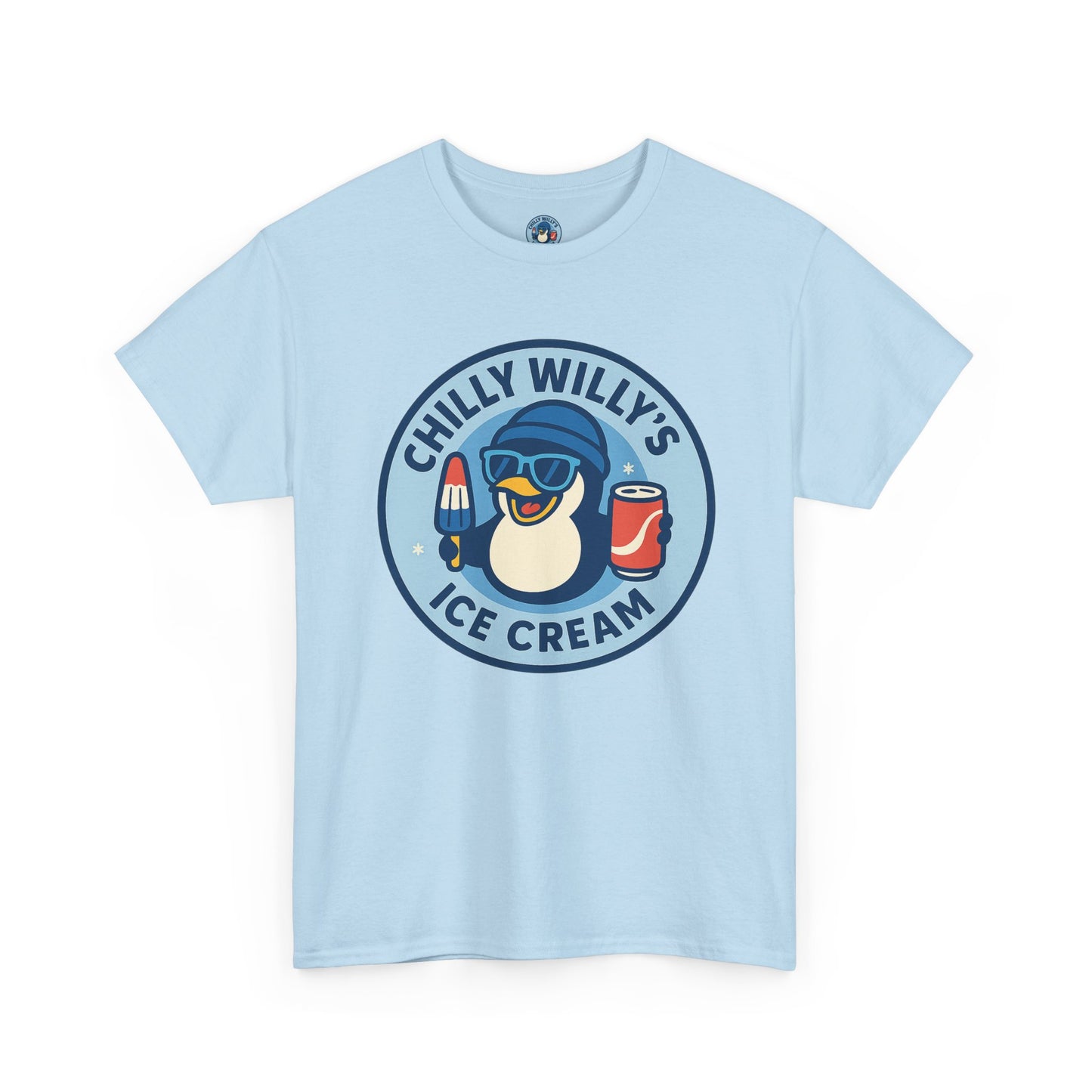 Chilly Willy's Ice Cream Tee, Fun Summer T-Shirt, Penguin Theme Shirt, Unisex Casual Wear, Ice Cream Lovers Gift