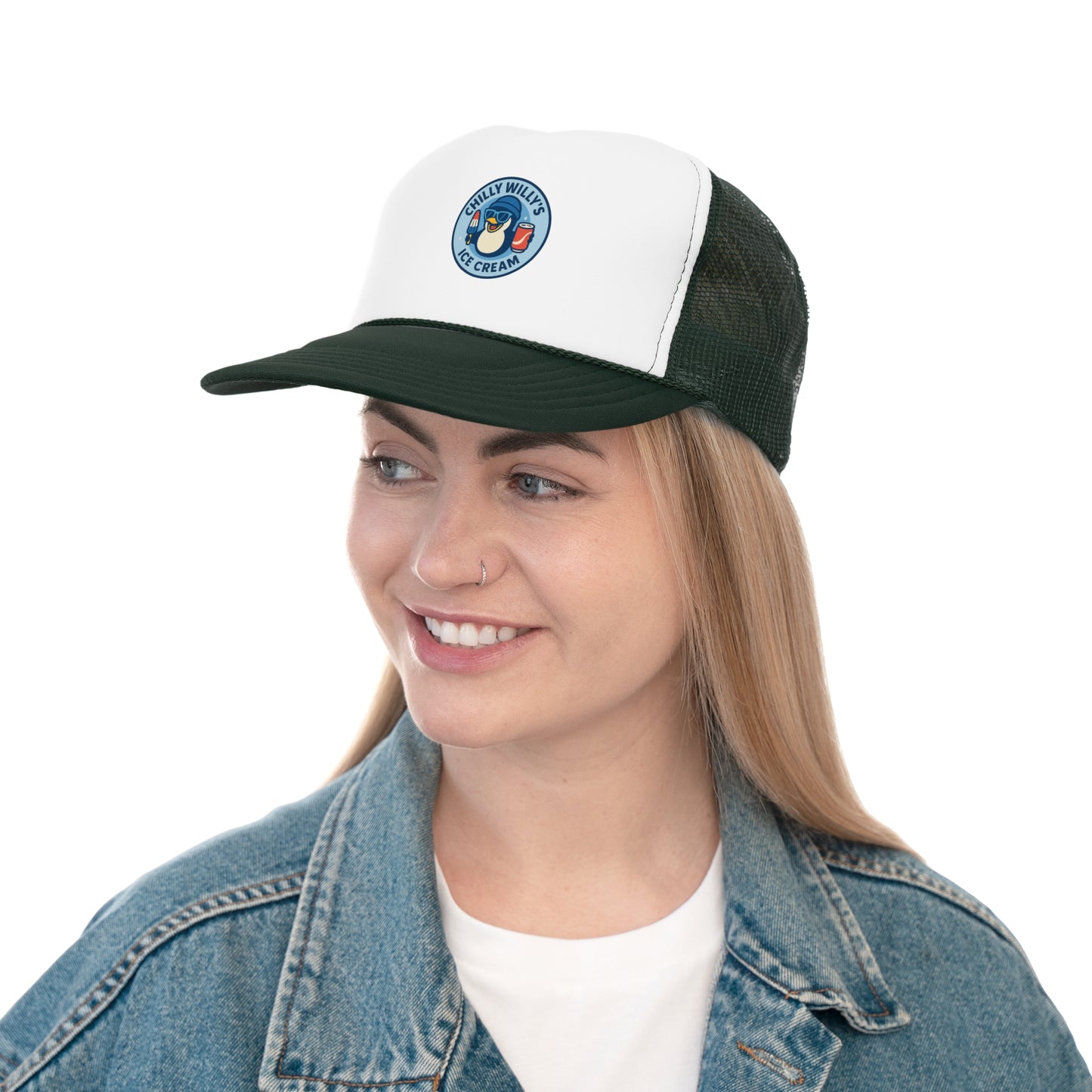 Chilly Willy's Ice Cream Trucker Cap, Summer Hats, Casual Outdoor Accessories, Gift for Ice Cream Lovers, Retro Style Cap