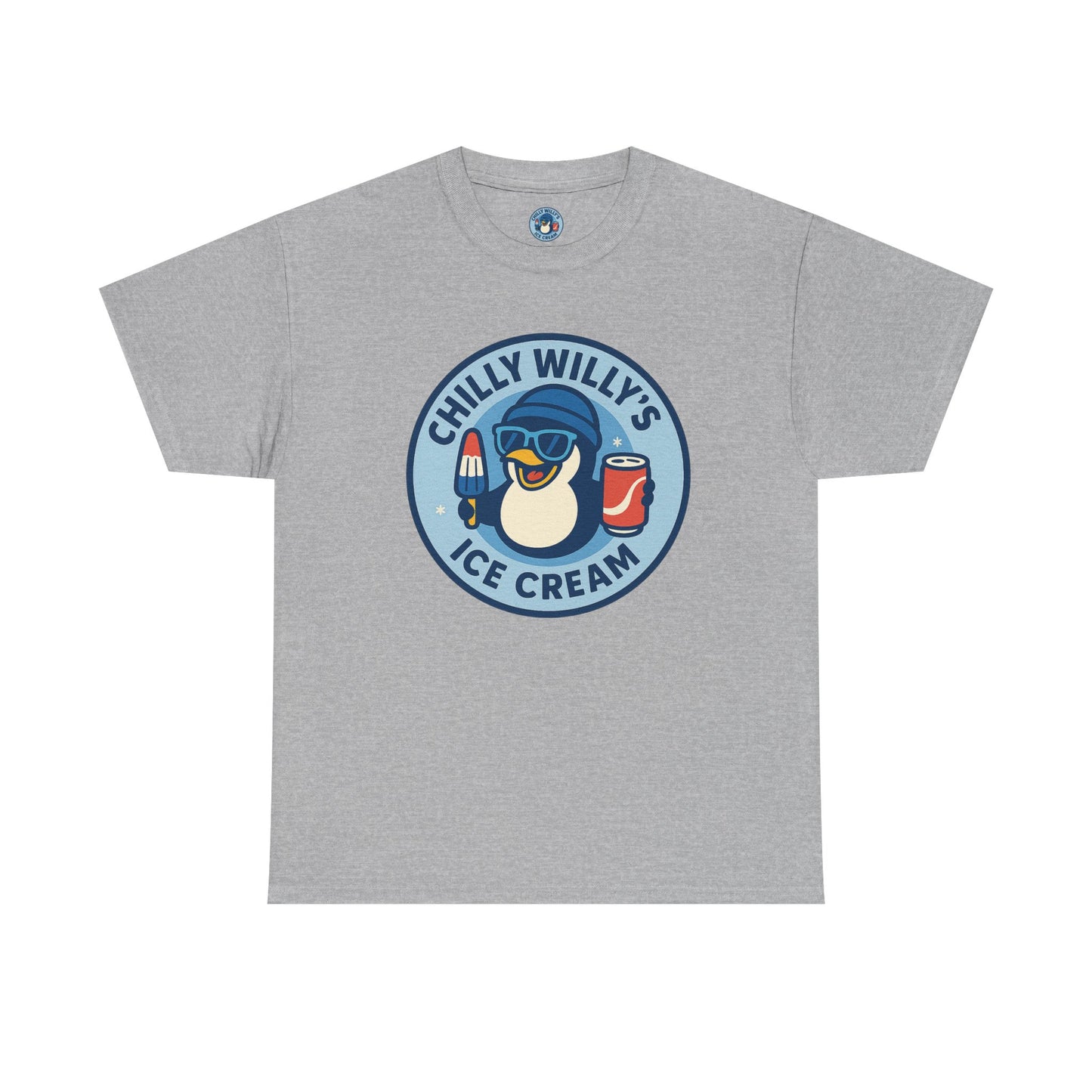 Chilly Willy's Ice Cream Tee, Fun Summer T-Shirt, Penguin Theme Shirt, Unisex Casual Wear, Ice Cream Lovers Gift