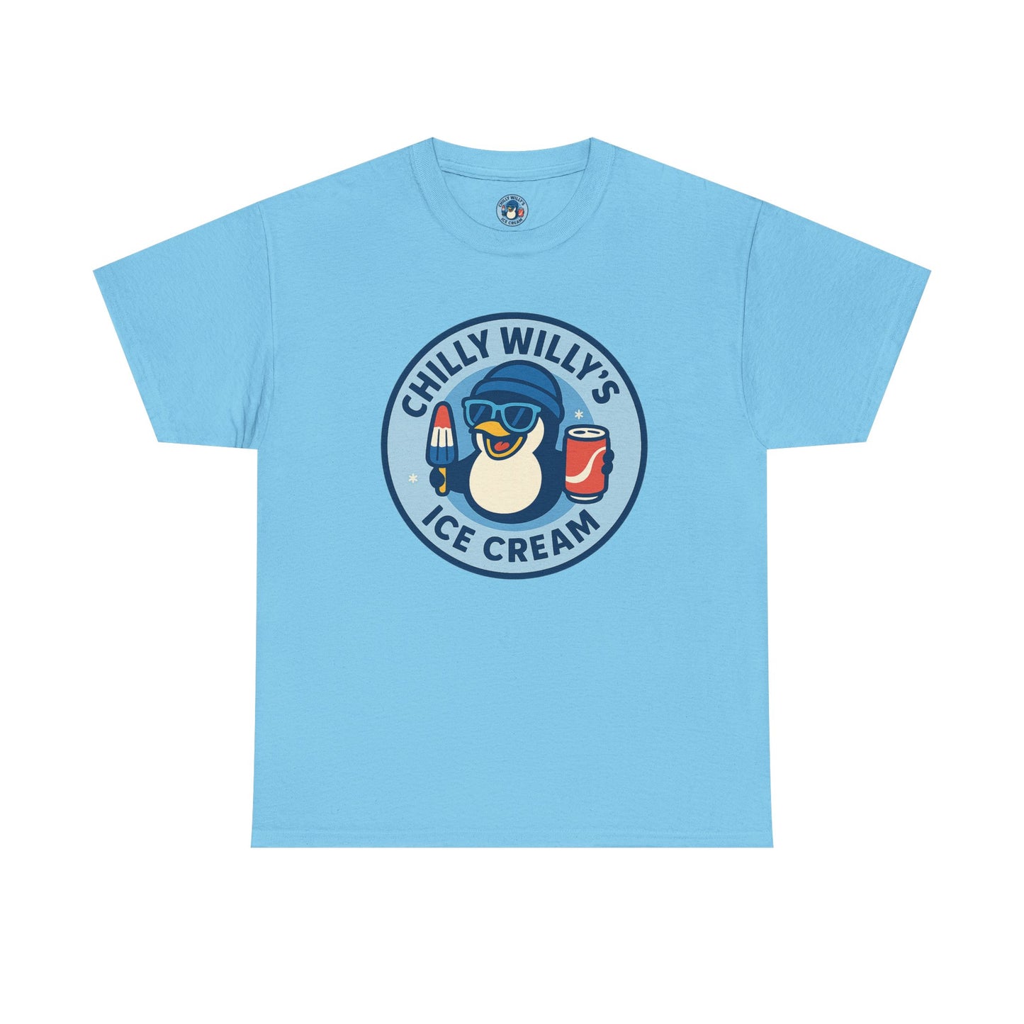 Chilly Willy's Ice Cream Tee, Fun Summer T-Shirt, Penguin Theme Shirt, Unisex Casual Wear, Ice Cream Lovers Gift