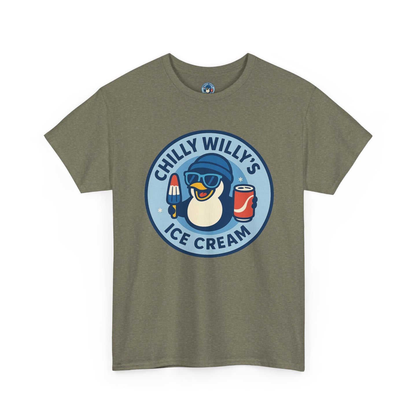 Chilly Willy's Ice Cream Tee, Fun Summer T-Shirt, Penguin Theme Shirt, Unisex Casual Wear, Ice Cream Lovers Gift