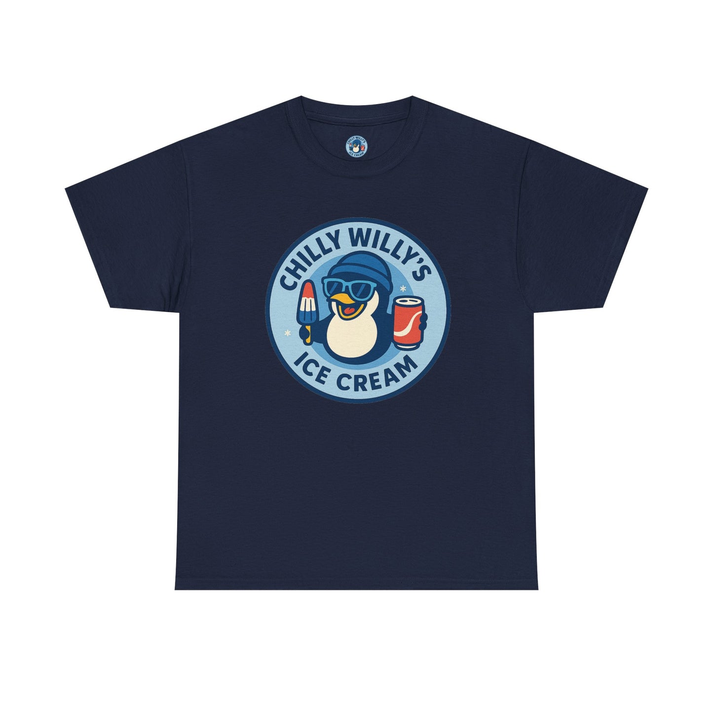 Chilly Willy's Ice Cream Tee, Fun Summer T-Shirt, Penguin Theme Shirt, Unisex Casual Wear, Ice Cream Lovers Gift