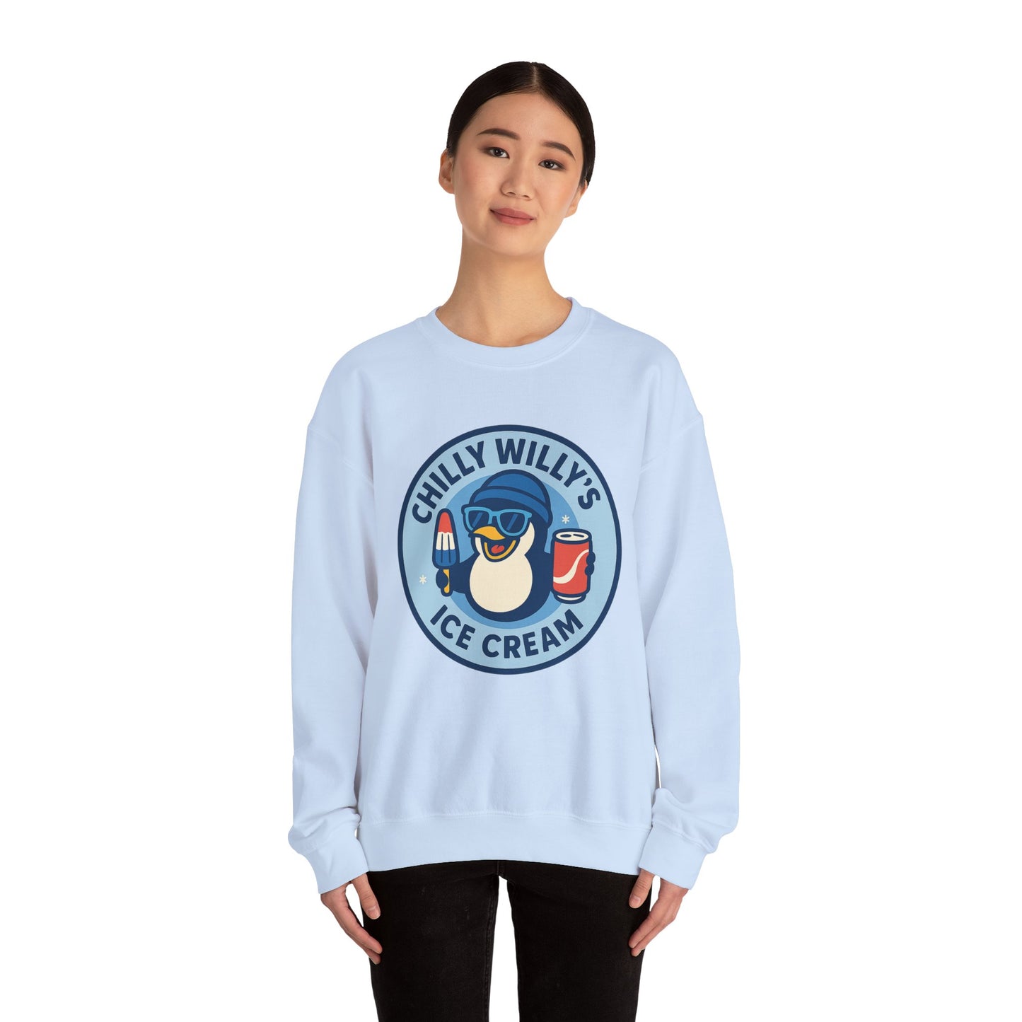 Chilly Willy's Ice Cream Sweatshirt, Fun Unisex Crewneck, Perfect for Ice Cream Lovers, Summer Vibes Apparel, Gift for Friends & Family