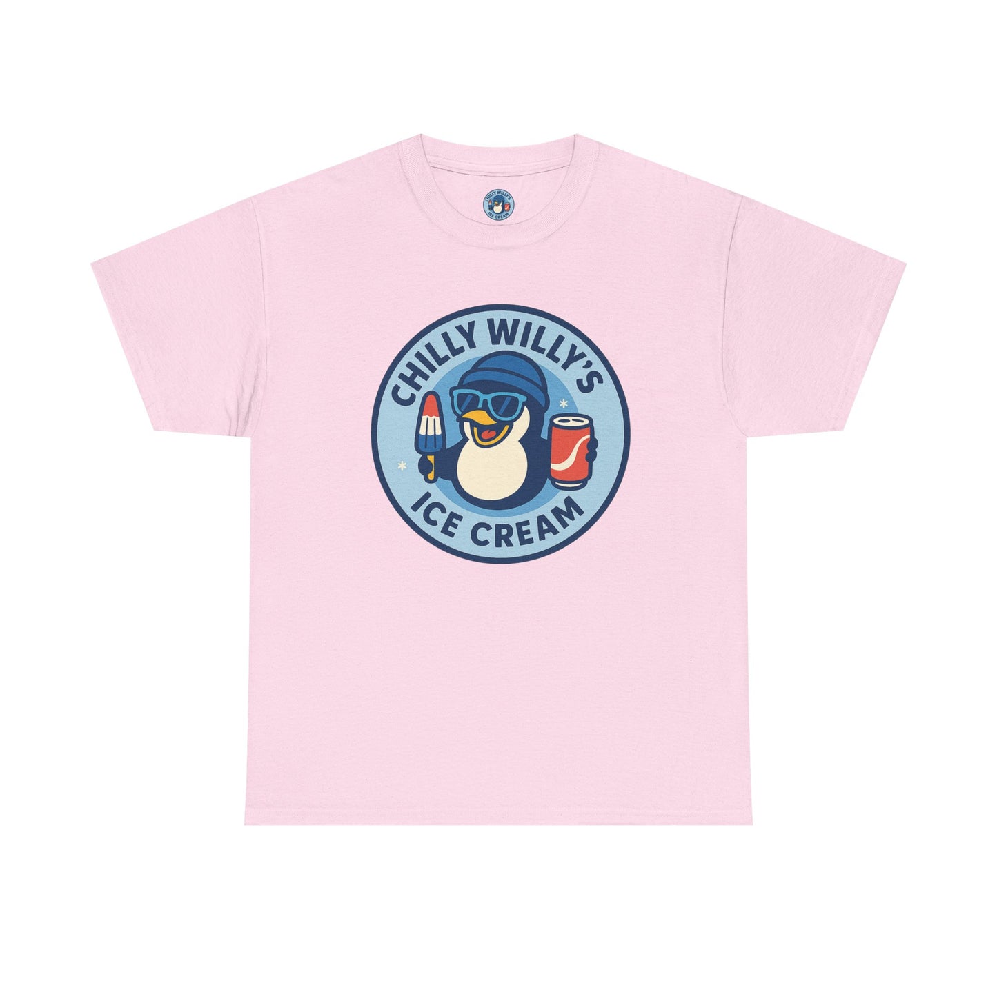 Chilly Willy's Ice Cream Tee, Fun Summer T-Shirt, Penguin Theme Shirt, Unisex Casual Wear, Ice Cream Lovers Gift