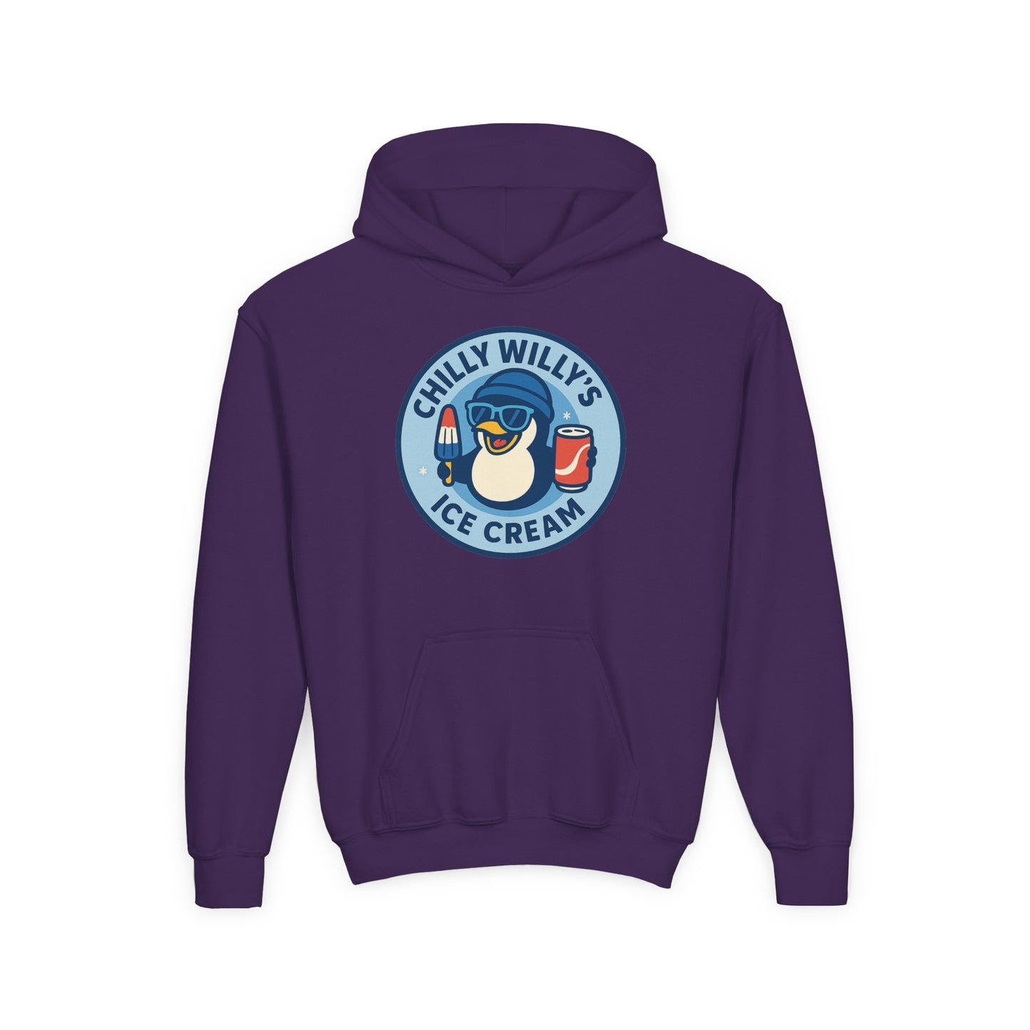 Chilly Willy's Ice Cream Youth Hoodie, Fun Winter Apparel, Kids Gift, Birthday Celebration, Cozy Sweatshirt