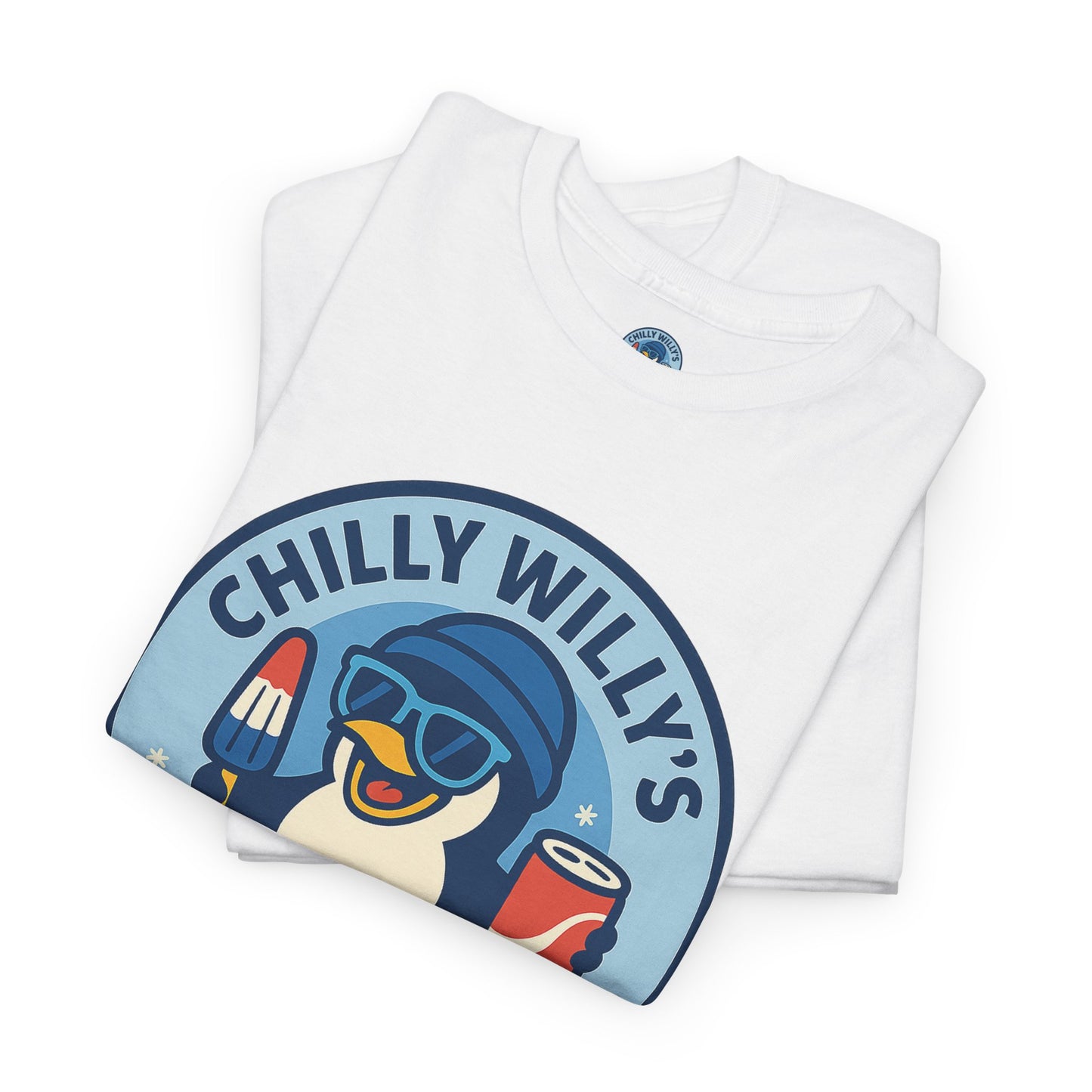 Chilly Willy's Ice Cream Tee, Fun Summer T-Shirt, Penguin Theme Shirt, Unisex Casual Wear, Ice Cream Lovers Gift