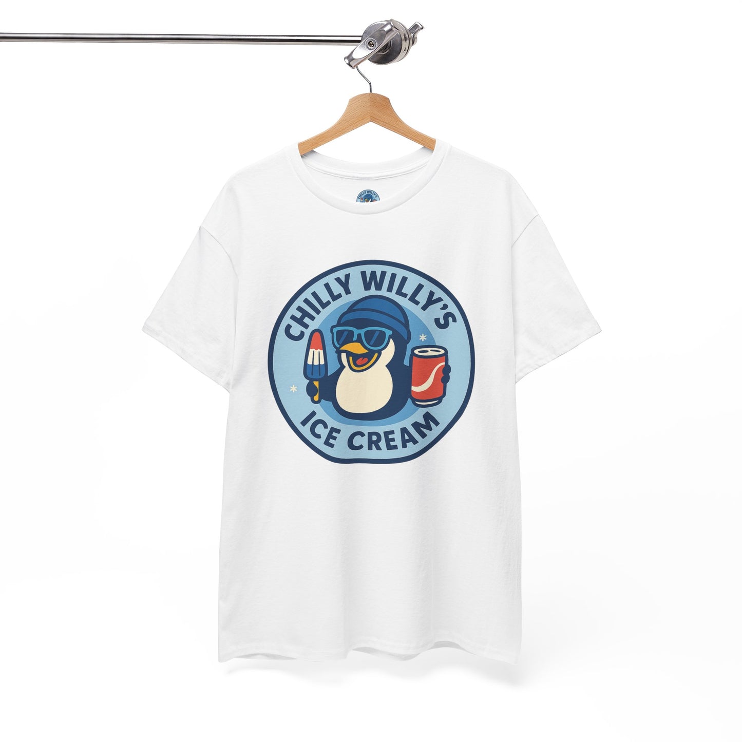 Chilly Willy's Ice Cream Tee, Fun Summer T-Shirt, Penguin Theme Shirt, Unisex Casual Wear, Ice Cream Lovers Gift