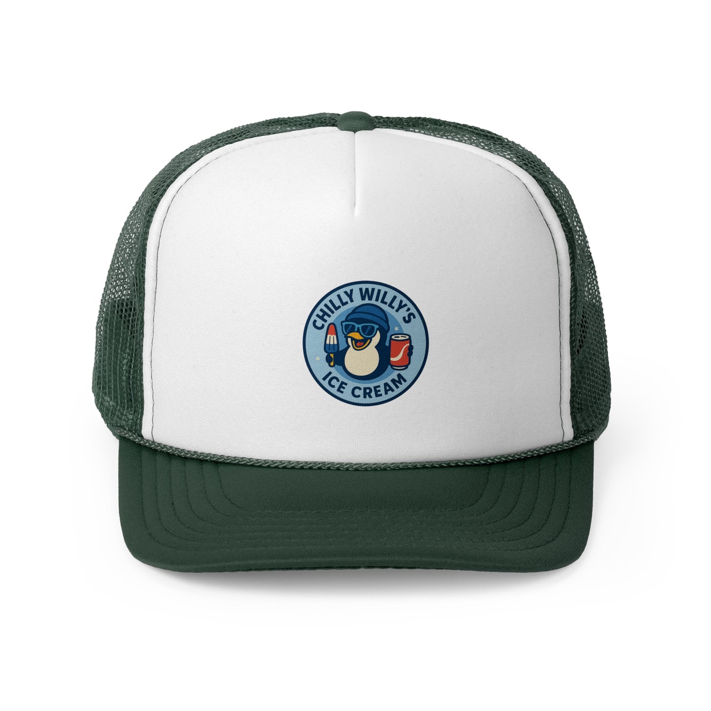 Chilly Willy's Ice Cream Trucker Cap, Summer Hats, Casual Outdoor Accessories, Gift for Ice Cream Lovers, Retro Style Cap