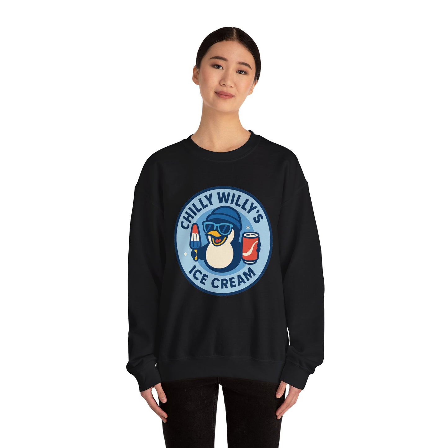 Chilly Willy's Ice Cream Sweatshirt, Fun Unisex Crewneck, Perfect for Ice Cream Lovers, Summer Vibes Apparel, Gift for Friends & Family