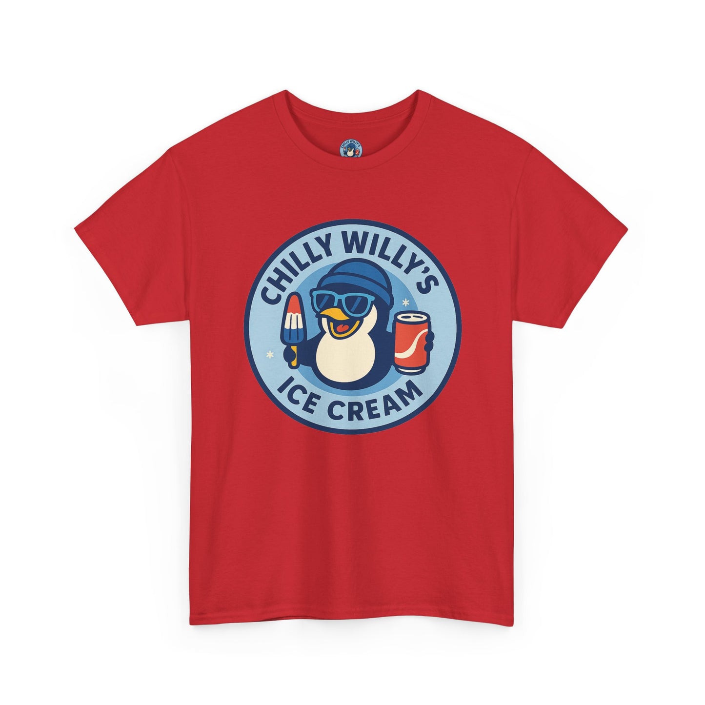 Chilly Willy's Ice Cream Tee, Fun Summer T-Shirt, Penguin Theme Shirt, Unisex Casual Wear, Ice Cream Lovers Gift