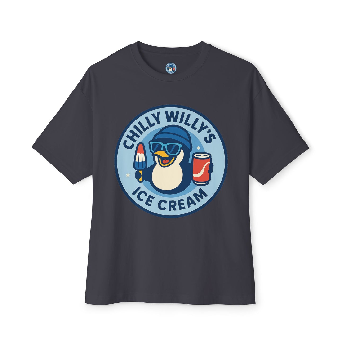 Chilly Willy's Ice Cream Oversized Tee, Summer Vibe Shirt, Fun Graphic T-Shirt, Casual Wear, Gift for Ice Cream Lovers