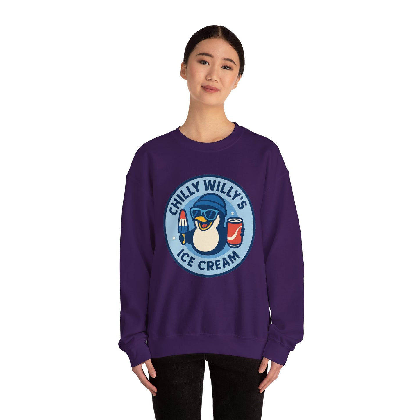 Chilly Willy's Ice Cream Sweatshirt, Fun Unisex Crewneck, Perfect for Ice Cream Lovers, Summer Vibes Apparel, Gift for Friends & Family