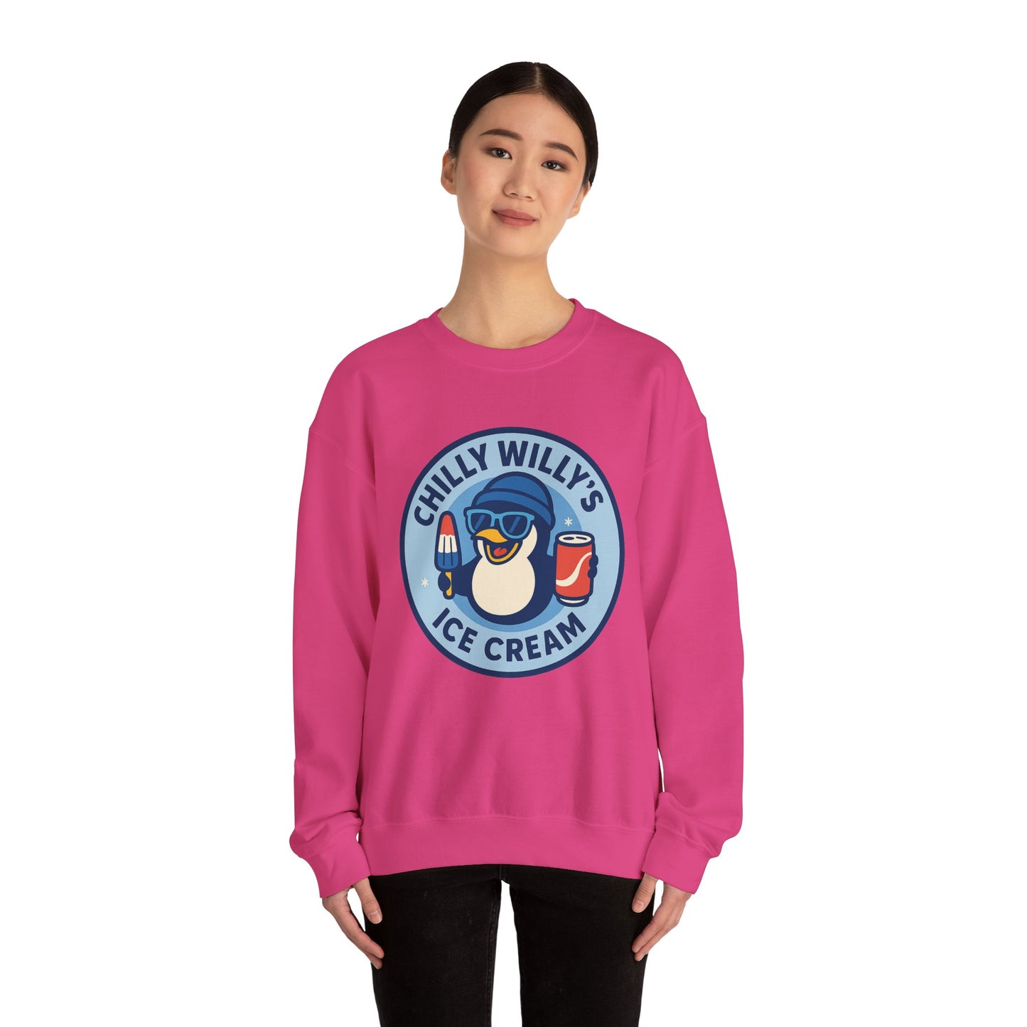 Chilly Willy's Ice Cream Sweatshirt, Fun Unisex Crewneck, Perfect for Ice Cream Lovers, Summer Vibes Apparel, Gift for Friends & Family