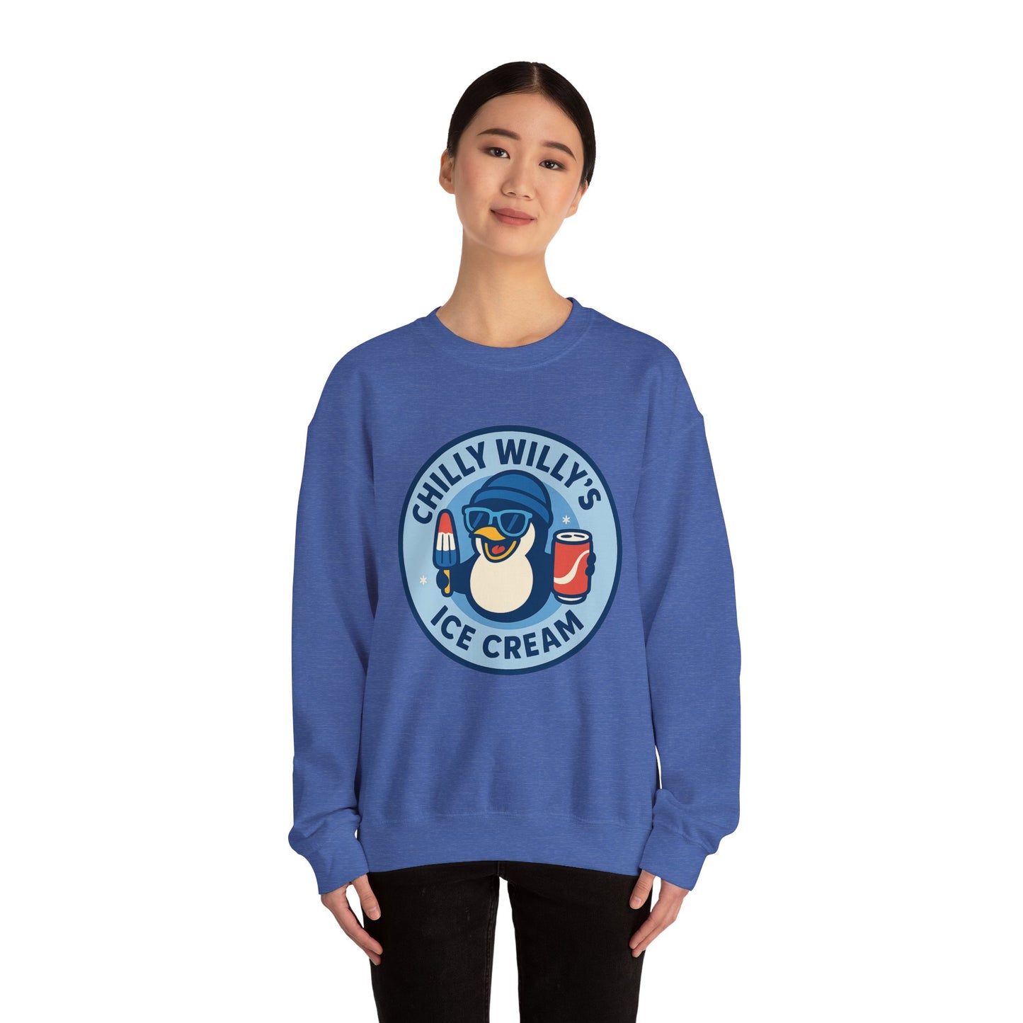 Chilly Willy's Ice Cream Sweatshirt, Fun Unisex Crewneck, Perfect for Ice Cream Lovers, Summer Vibes Apparel, Gift for Friends & Family