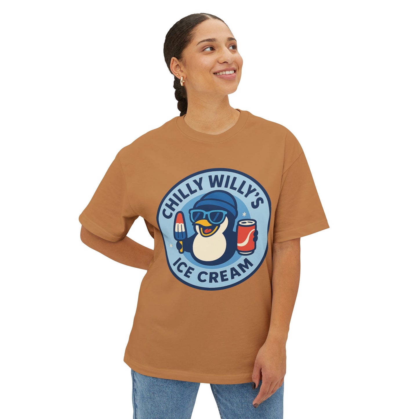 Chilly Willy's Ice Cream Oversized Tee, Summer Vibe Shirt, Fun Graphic T-Shirt, Casual Wear, Gift for Ice Cream Lovers