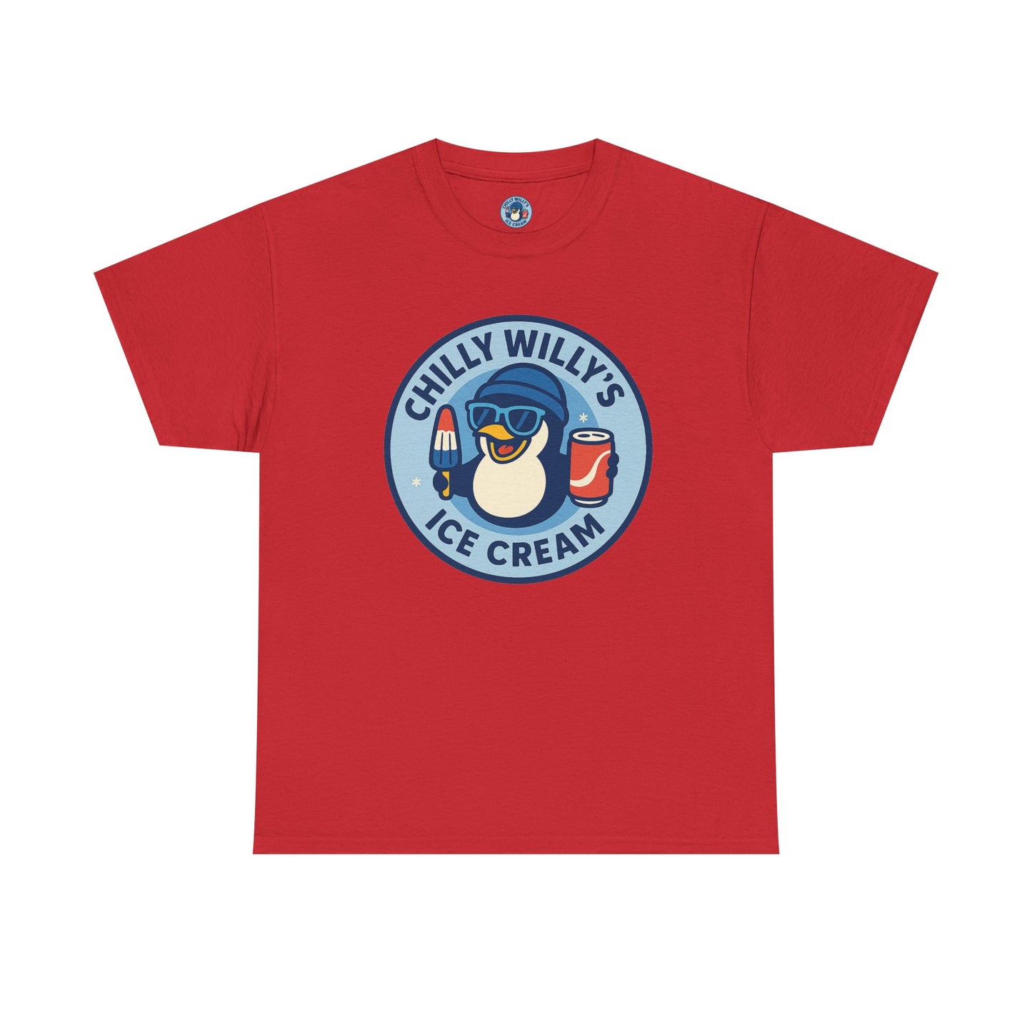 Chilly Willy's Ice Cream Tee, Fun Summer T-Shirt, Penguin Theme Shirt, Unisex Casual Wear, Ice Cream Lovers Gift