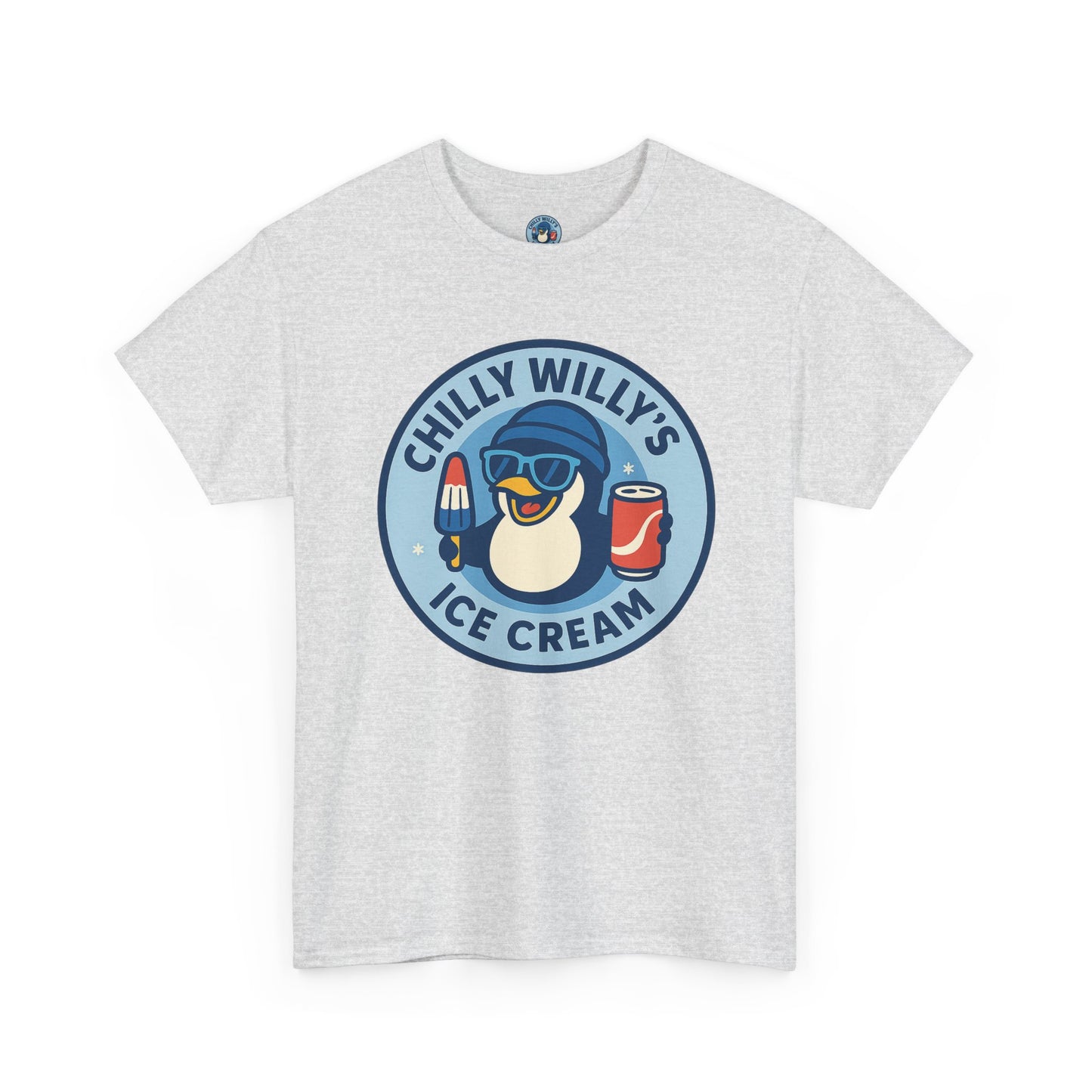 Chilly Willy's Ice Cream Tee, Fun Summer T-Shirt, Penguin Theme Shirt, Unisex Casual Wear, Ice Cream Lovers Gift