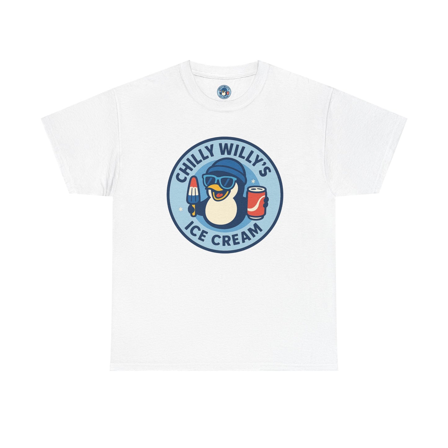 Chilly Willy's Ice Cream Tee, Fun Summer T-Shirt, Penguin Theme Shirt, Unisex Casual Wear, Ice Cream Lovers Gift