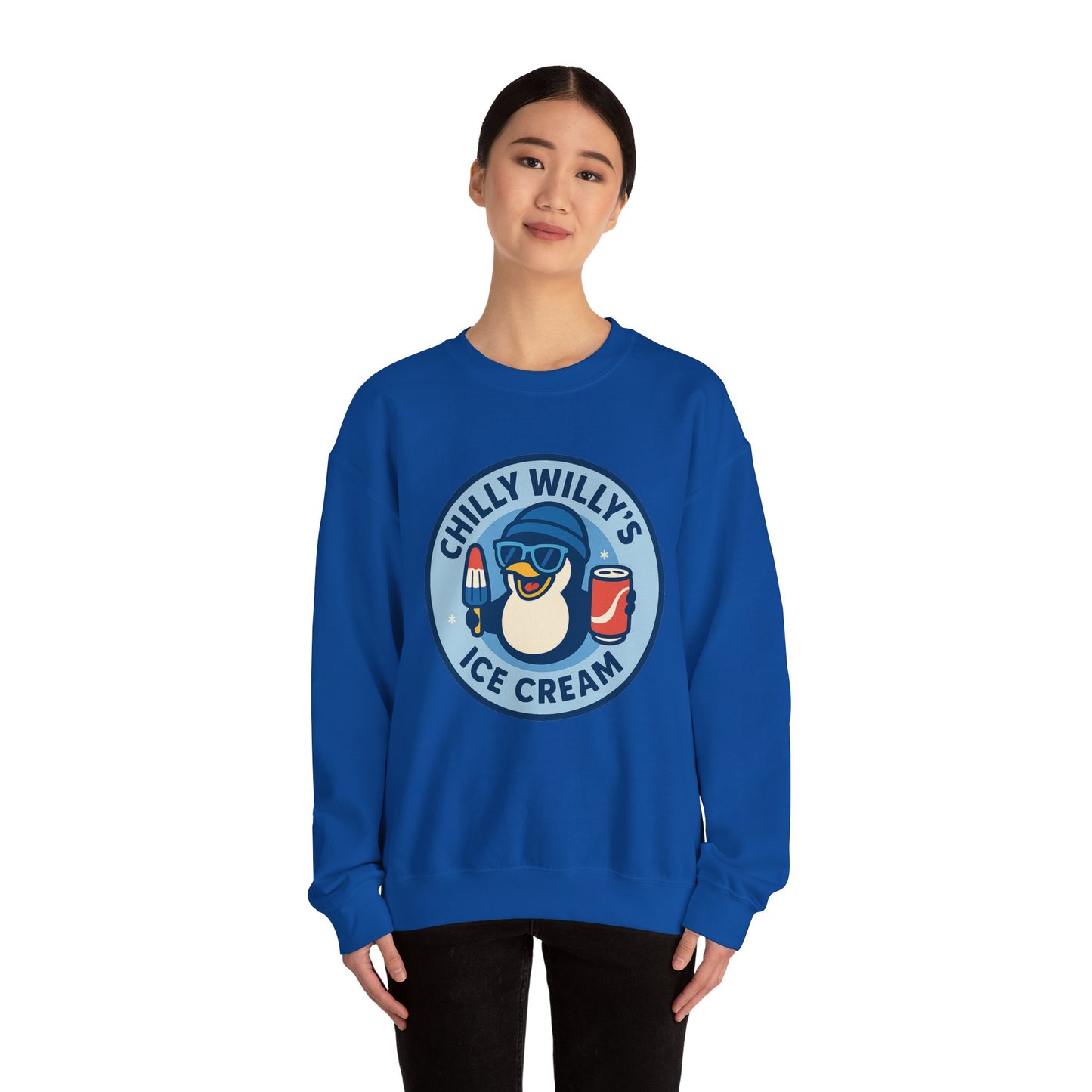Chilly Willy's Ice Cream Sweatshirt, Fun Unisex Crewneck, Perfect for Ice Cream Lovers, Summer Vibes Apparel, Gift for Friends & Family