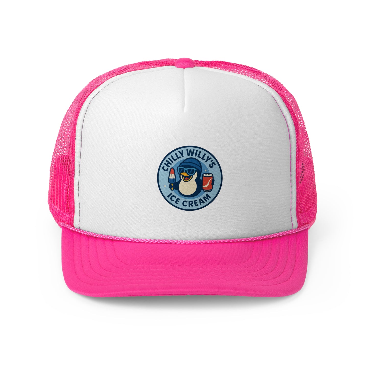 Chilly Willy's Ice Cream Trucker Cap, Summer Hats, Casual Outdoor Accessories, Gift for Ice Cream Lovers, Retro Style Cap