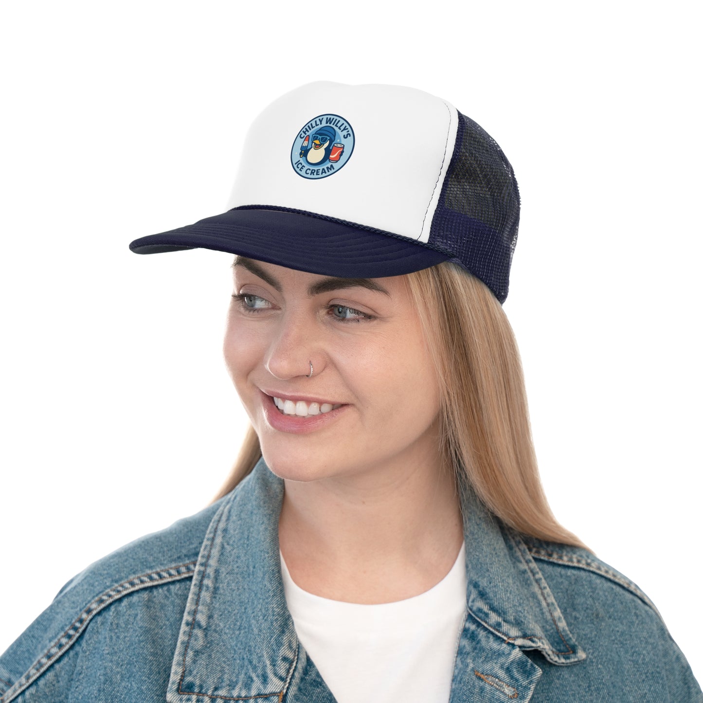 Chilly Willy's Ice Cream Trucker Cap, Summer Hats, Casual Outdoor Accessories, Gift for Ice Cream Lovers, Retro Style Cap