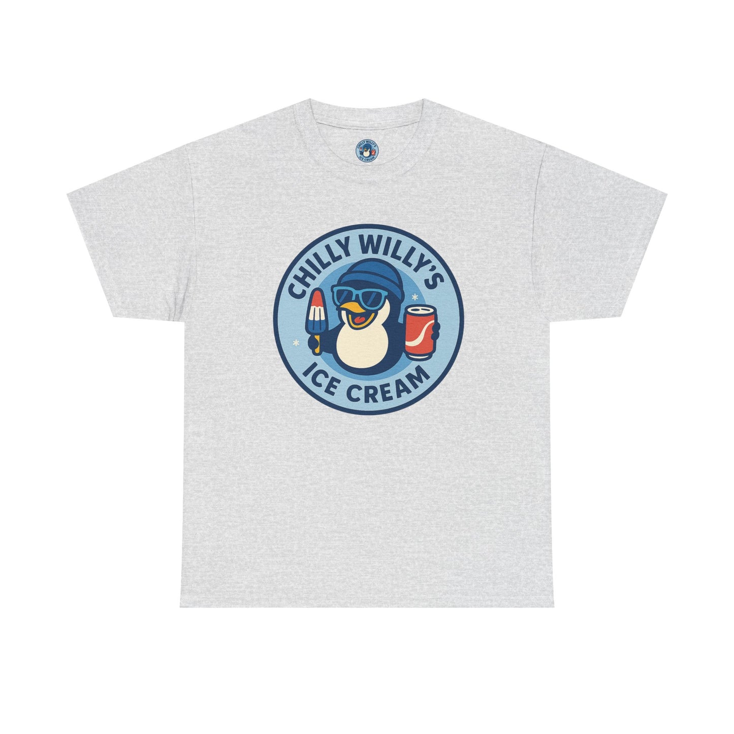 Chilly Willy's Ice Cream Tee, Fun Summer T-Shirt, Penguin Theme Shirt, Unisex Casual Wear, Ice Cream Lovers Gift