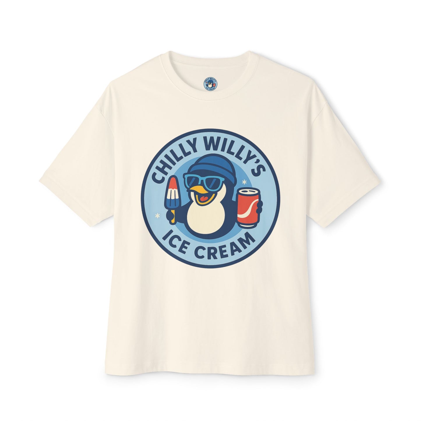 Chilly Willy's Ice Cream Oversized Tee, Summer Vibe Shirt, Fun Graphic T-Shirt, Casual Wear, Gift for Ice Cream Lovers