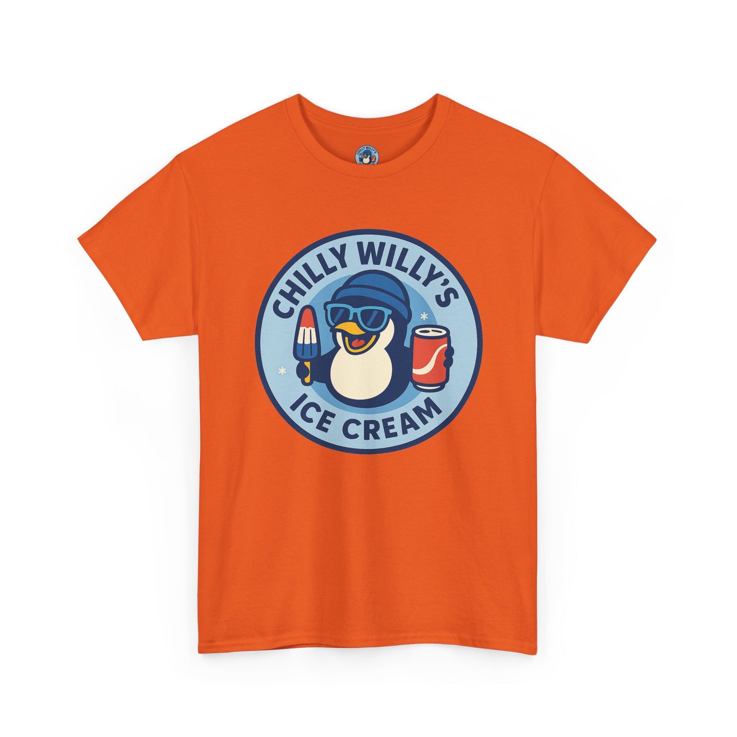 Chilly Willy's Ice Cream Tee, Fun Summer T-Shirt, Penguin Theme Shirt, Unisex Casual Wear, Ice Cream Lovers Gift