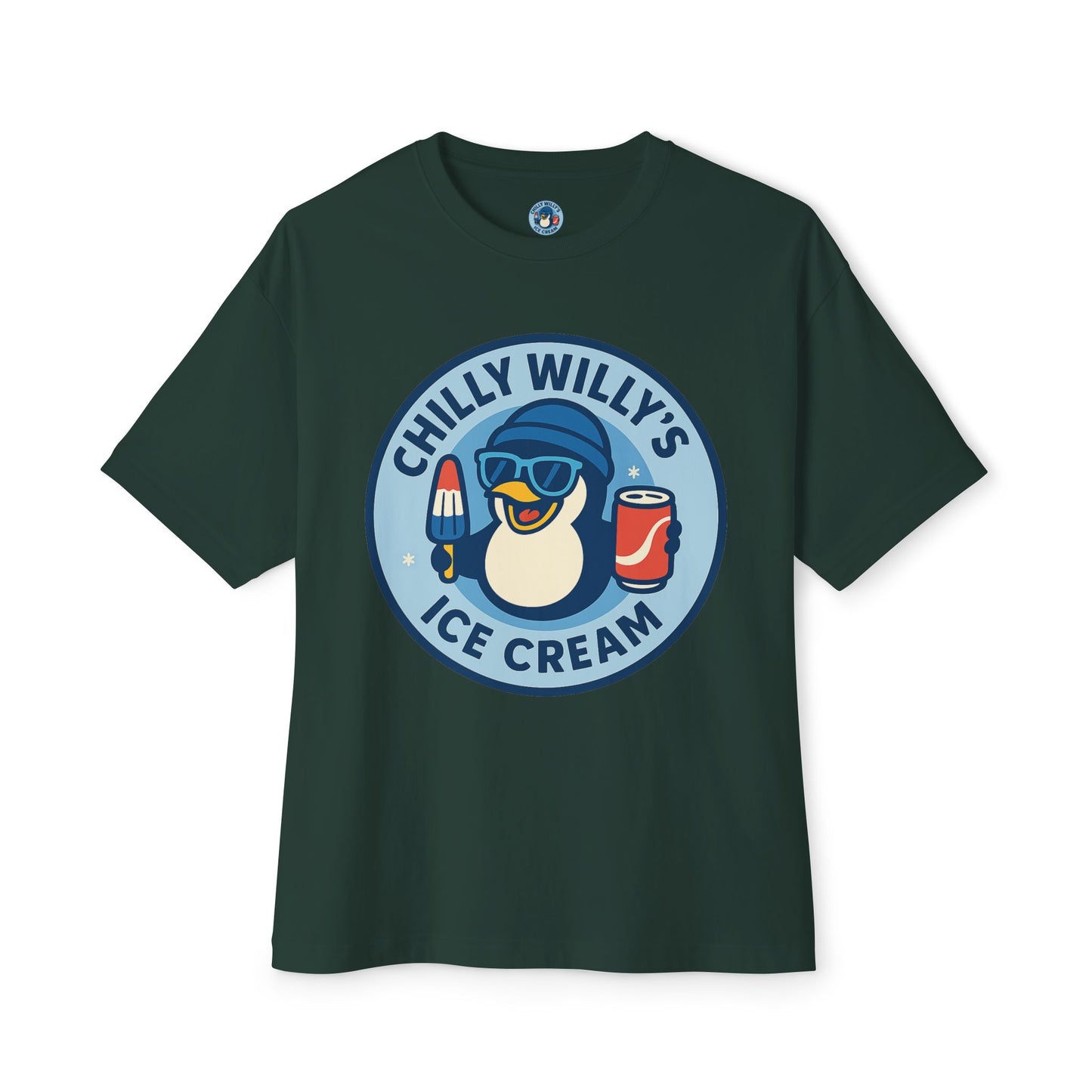 Chilly Willy's Ice Cream Oversized Tee, Summer Vibe Shirt, Fun Graphic T-Shirt, Casual Wear, Gift for Ice Cream Lovers