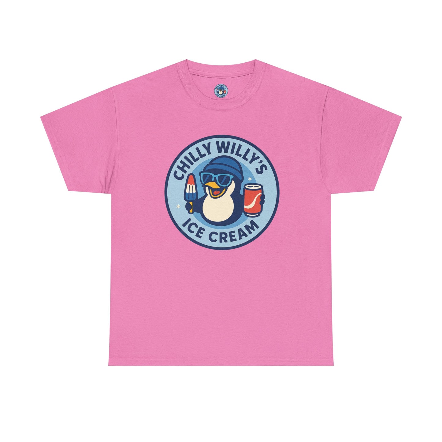Chilly Willy's Ice Cream Tee, Fun Summer T-Shirt, Penguin Theme Shirt, Unisex Casual Wear, Ice Cream Lovers Gift