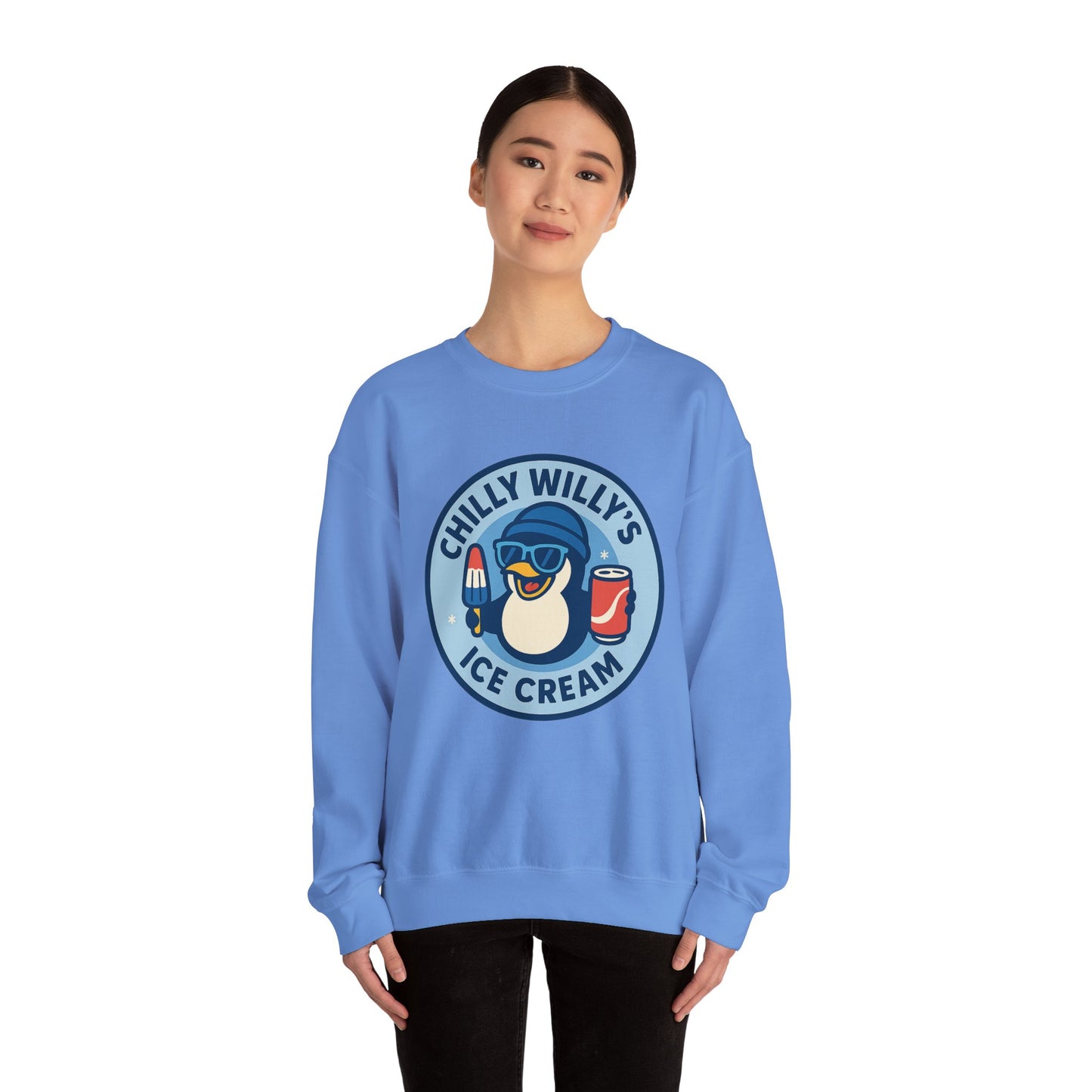 Chilly Willy's Ice Cream Sweatshirt, Fun Unisex Crewneck, Perfect for Ice Cream Lovers, Summer Vibes Apparel, Gift for Friends & Family