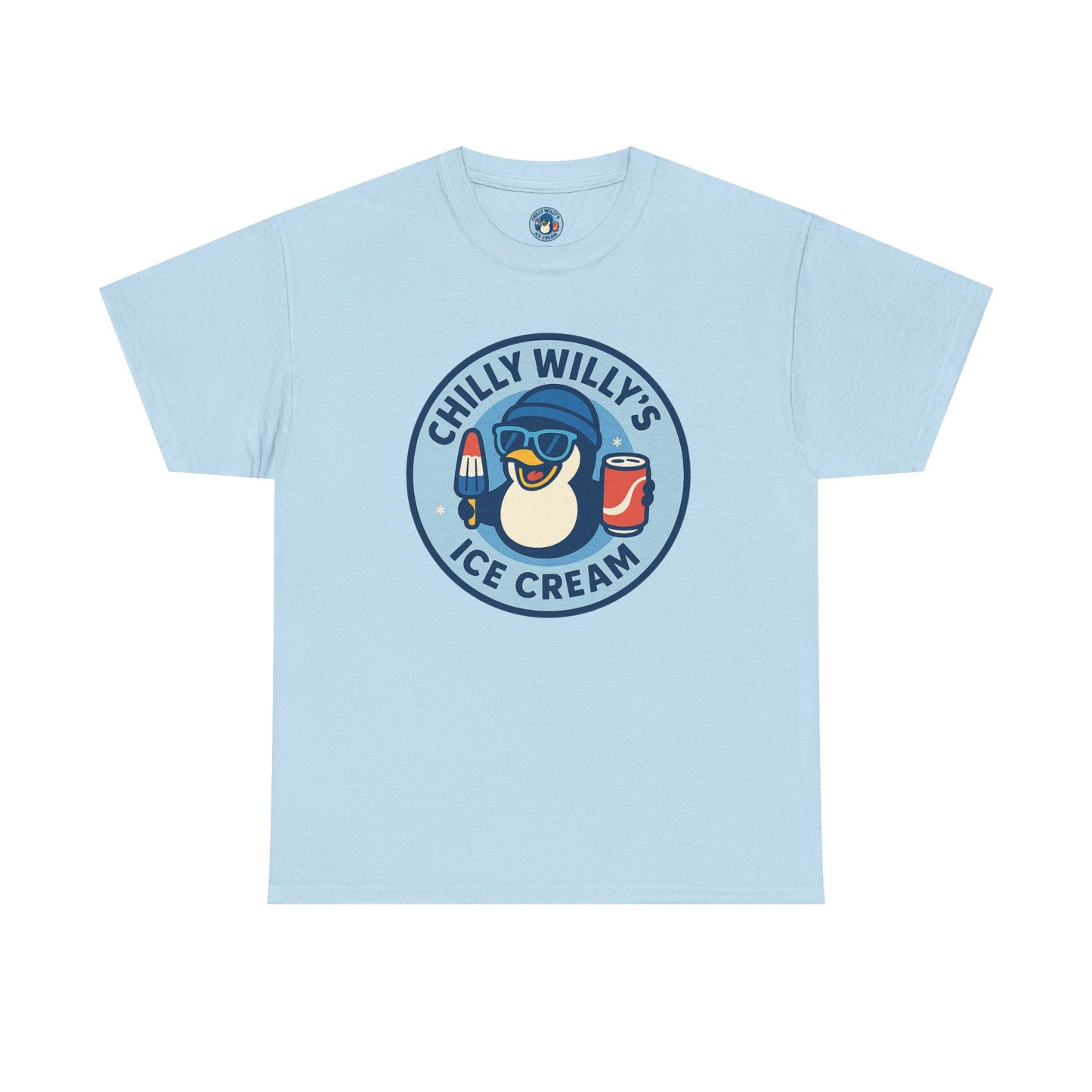 Chilly Willy's Ice Cream Tee, Fun Summer T-Shirt, Penguin Theme Shirt, Unisex Casual Wear, Ice Cream Lovers Gift