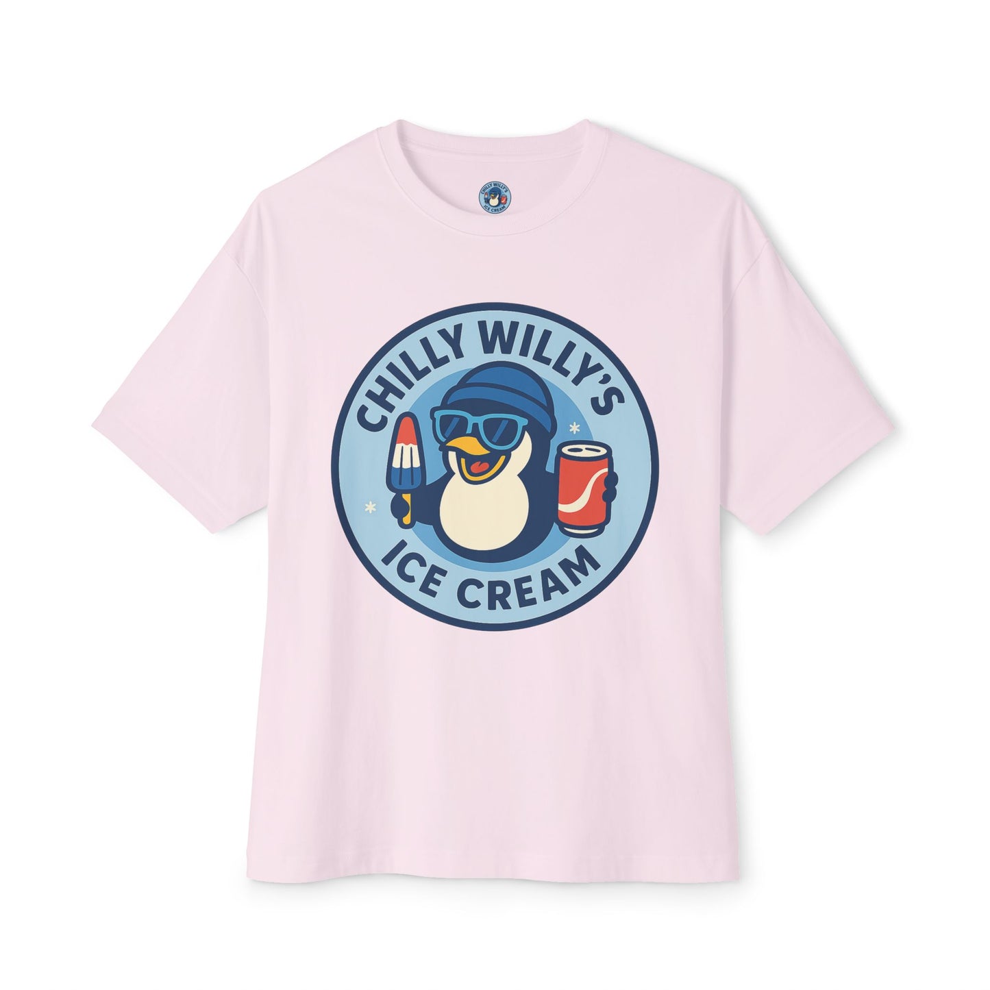 Chilly Willy's Ice Cream Oversized Tee, Summer Vibe Shirt, Fun Graphic T-Shirt, Casual Wear, Gift for Ice Cream Lovers