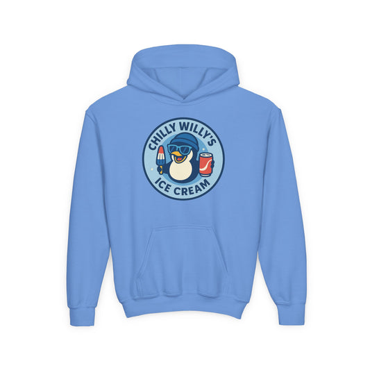 Chilly Willy's Ice Cream Youth Hoodie, Fun Winter Apparel, Kids Gift, Birthday Celebration, Cozy Sweatshirt