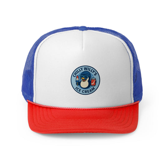 Chilly Willy's Ice Cream Trucker Cap, Summer Hats, Casual Outdoor Accessories, Gift for Ice Cream Lovers, Retro Style Cap