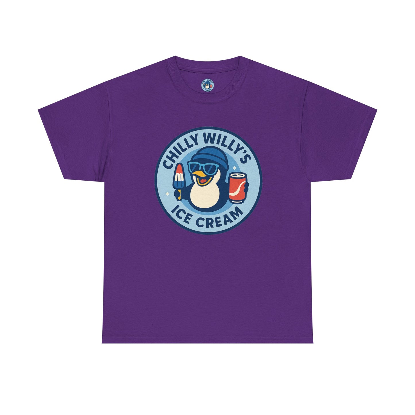 Chilly Willy's Ice Cream Tee, Fun Summer T-Shirt, Penguin Theme Shirt, Unisex Casual Wear, Ice Cream Lovers Gift