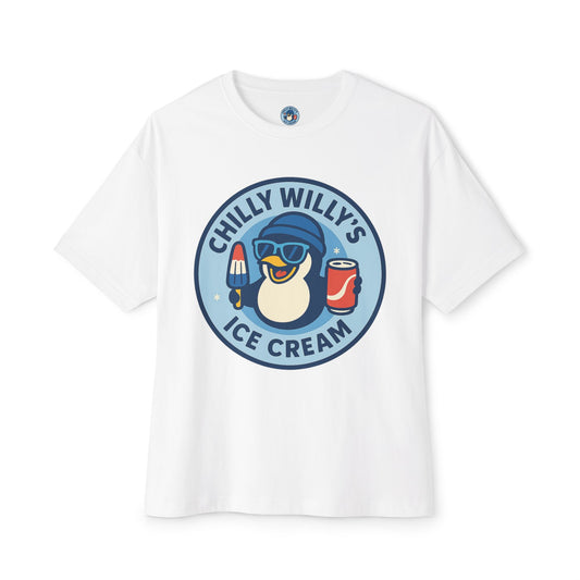 Chilly Willy's Ice Cream Oversized Tee, Summer Vibe Shirt, Fun Graphic T-Shirt, Casual Wear, Gift for Ice Cream Lovers
