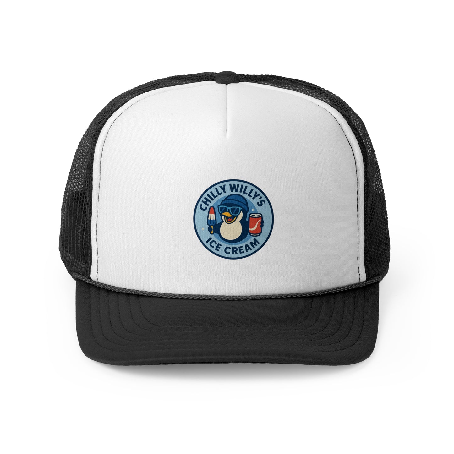 Chilly Willy's Ice Cream Trucker Cap, Summer Hats, Casual Outdoor Accessories, Gift for Ice Cream Lovers, Retro Style Cap