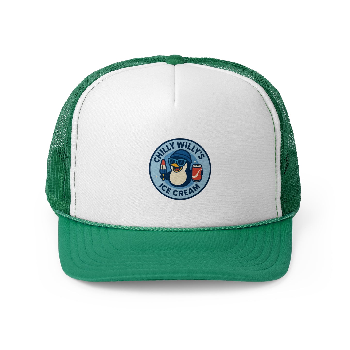 Chilly Willy's Ice Cream Trucker Cap, Summer Hats, Casual Outdoor Accessories, Gift for Ice Cream Lovers, Retro Style Cap