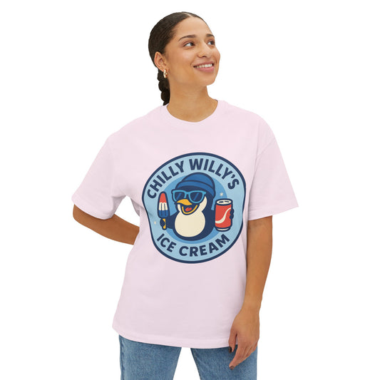 Chilly Willy's Ice Cream Oversized Tee, Summer Vibe Shirt, Fun Graphic T-Shirt, Casual Wear, Gift for Ice Cream Lovers